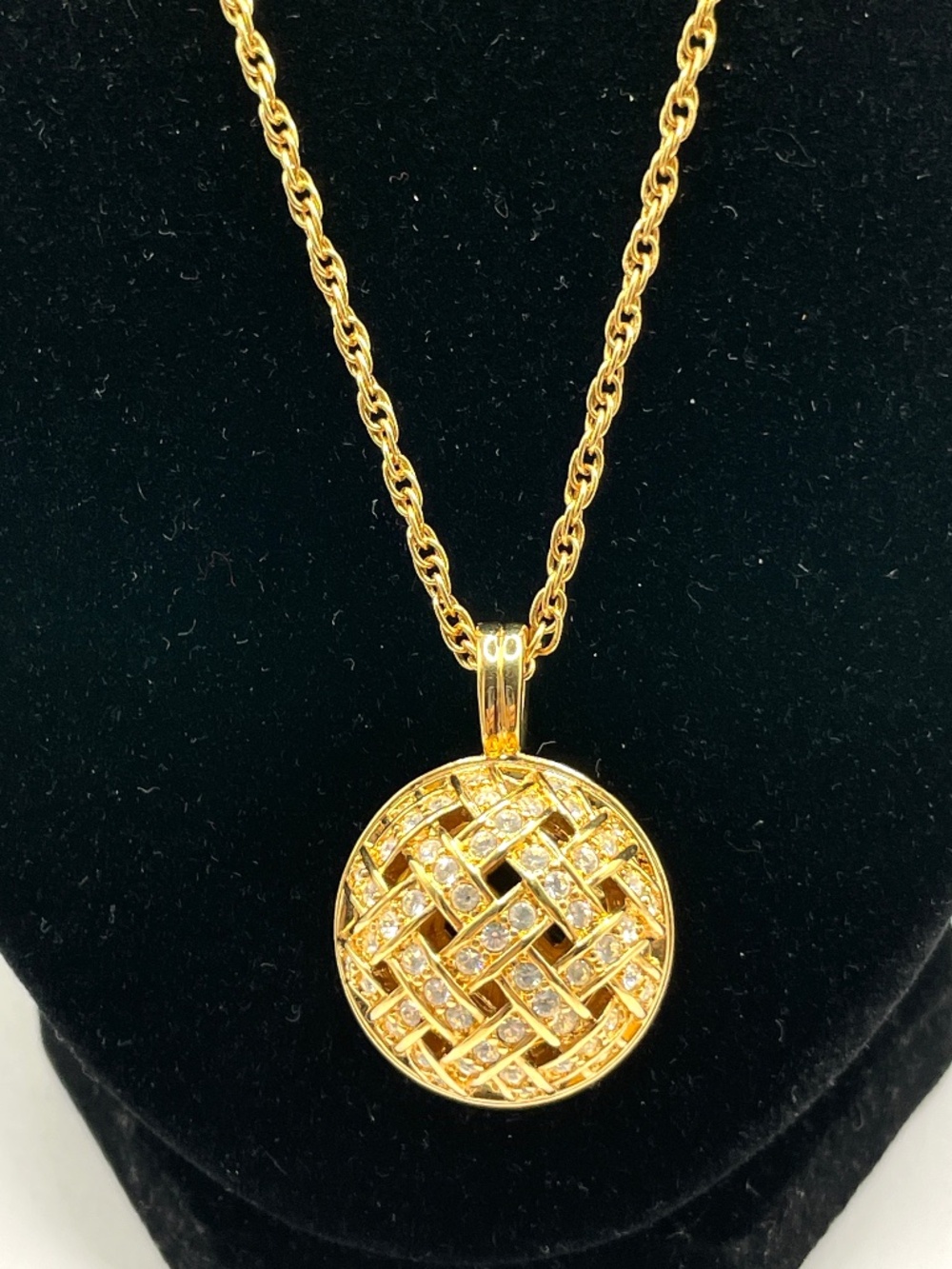 Vintage Swarovski 90's Openwork Pierced Crystal Globe Ball Pendant Necklace